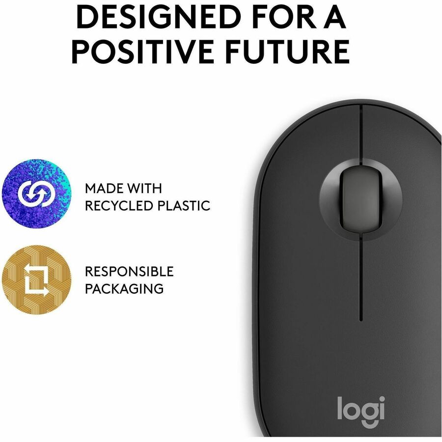 Logitech Pebble Mouse 2 M350s Slim Bluetooth Wireless Mouse, Portable, Customizable Button, Quiet Clicks - Tonal Graphite