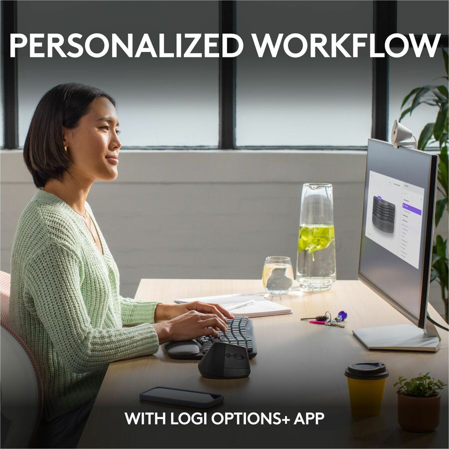 Logitech Wave Keys Wireless Ergonomic Keyboard with Cushioned Palm Rest, Comfortable Natural Typing, Graphite