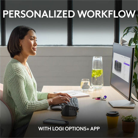 Logitech Wave Keys Wireless Ergonomic Keyboard with Cushioned Palm Rest, Comfortable Natural Typing, Graphite