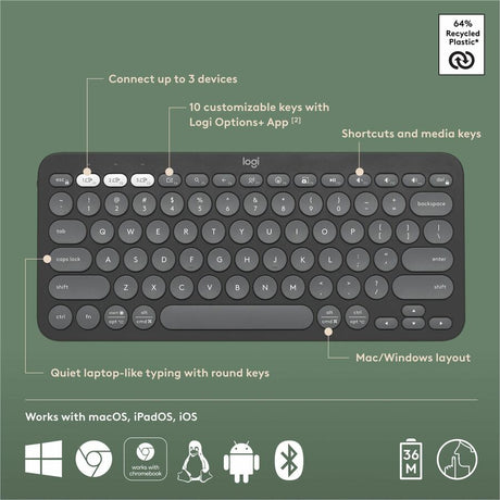 Logitech Pebble Keys 2 K380s Multi-device Bluetooth Wireless Keyboard