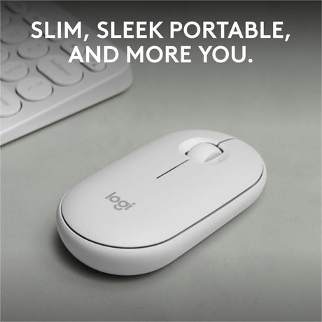 Logitech Pebble Mouse 2 M350s Slim Bluetooth Wireless Mouse, Portable, Customizable Button, Quiet Clicks, Tonal White