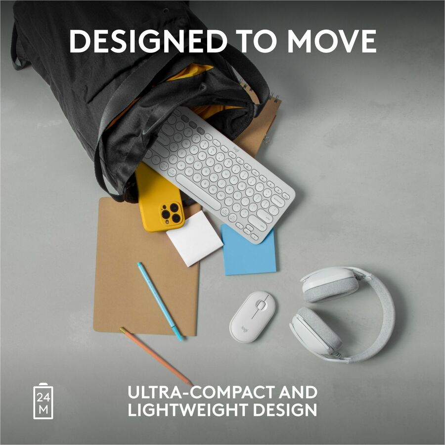 Logitech Pebble Mouse 2 M350s Slim Bluetooth Wireless Mouse, Portable, Customizable Button, Quiet Clicks, Tonal White