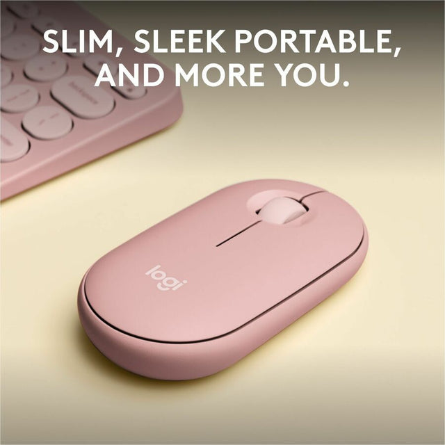 Logitech Pebble Mouse 2 M350s Slim Bluetooth Wireless Mouse, Portable, Customizable Button, Quiet Clicks, Tonal Rose