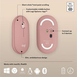 Logitech Pebble Mouse 2 M350s Slim Bluetooth Wireless Mouse, Portable, Customizable Button, Quiet Clicks, Tonal Rose