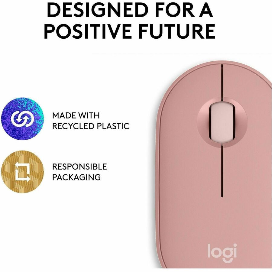 Logitech Pebble Mouse 2 M350s Slim Bluetooth Wireless Mouse, Portable, Customizable Button, Quiet Clicks, Tonal Rose