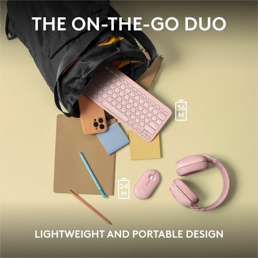 Logitech Pebble 2 Combo, Wireless Keyboard and Mouse, Quiet and Portable, Customizable, Logi Bolt, Tonal Rose