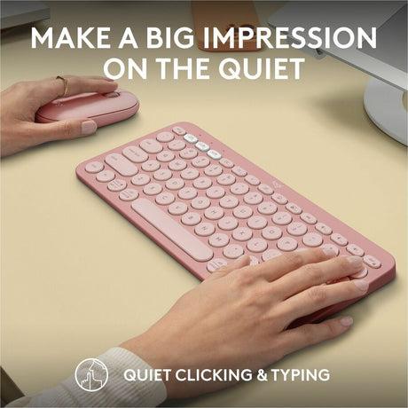 Logitech Pebble 2 Combo, Wireless Keyboard and Mouse, Quiet and Portable, Customizable, Logi Bolt, Tonal Rose