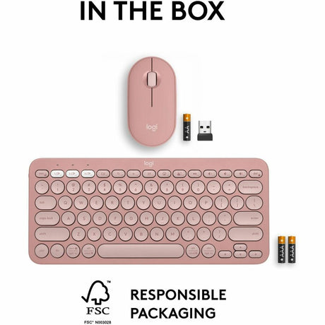 Logitech Pebble 2 Combo, Wireless Keyboard and Mouse, Quiet and Portable, Customizable, Logi Bolt, Tonal Rose