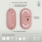 Logitech Pebble 2 Combo, Wireless Keyboard and Mouse, Quiet and Portable, Customizable, Logi Bolt, Tonal Rose