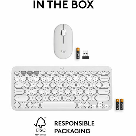 Logitech Pebble 2 Combo, Wireless Keyboard and Mouse, Quiet and Portable, Customizable, Logi Bolt, Bluetooth, Tonal White