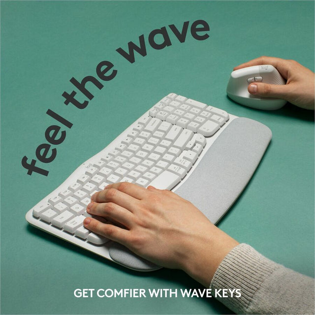 Logitech Wave Keys Wireless Ergonomic Keyboard with Cushioned Palm Rest, Comfortable Natural Typing, Easy-Switch, Off White