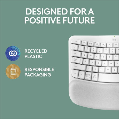 Logitech Wave Keys Wireless Ergonomic Keyboard with Cushioned Palm Rest, Comfortable Natural Typing, Easy-Switch, Off White