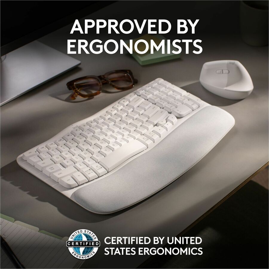 Logitech Wave Keys Wireless Ergonomic Keyboard with Cushioned Palm Rest, Comfortable Natural Typing, Easy-Switch, Off White