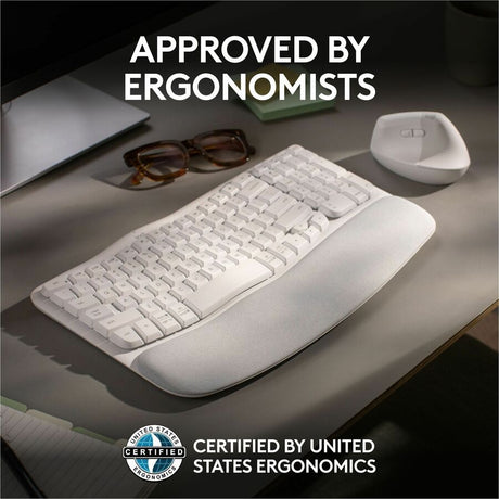 Logitech Wave Keys Wireless Ergonomic Keyboard with Cushioned Palm Rest, Comfortable Natural Typing, Easy-Switch, Off White