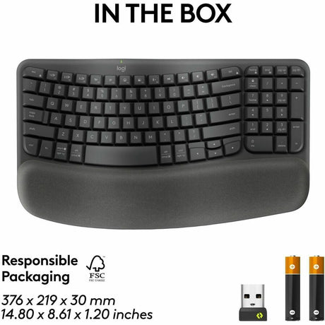Logitech Wave Keys for Business, Wireless Ergonomic Keyboard with Cushioned Palm Rest, Logi Bolt, Graphite