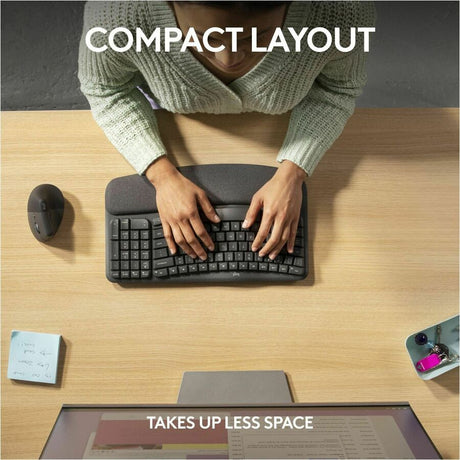 Logitech Wave Keys for Business, Wireless Ergonomic Keyboard with Cushioned Palm Rest, Logi Bolt, Graphite