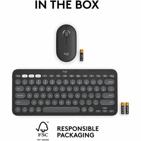 Logitech Pebble 2 Combo for Mac, Wireless Keyboard and Mouse, Slim, Quiet and Portable, Customizable, Tonal Graphite