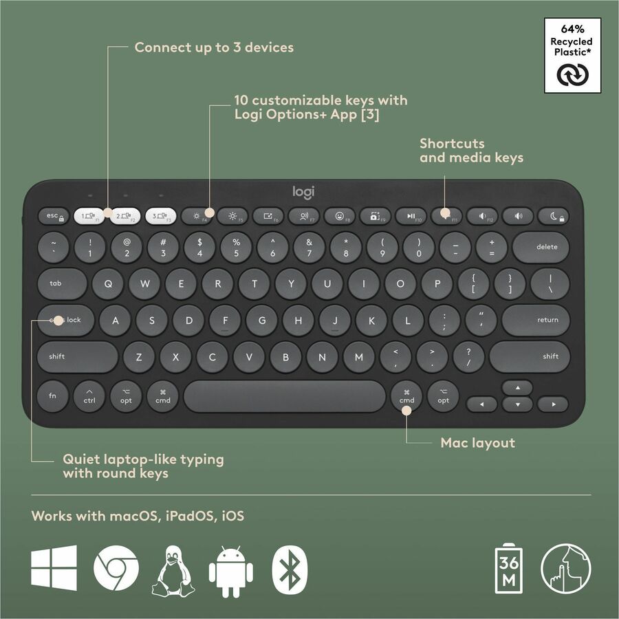 Logitech Pebble 2 Combo for Mac, Wireless Keyboard and Mouse, Slim, Quiet and Portable, Customizable, Tonal Graphite