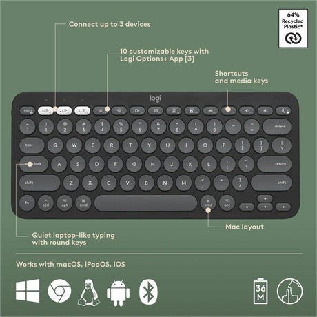 Logitech Pebble 2 Combo for Mac, Wireless Keyboard and Mouse, Slim, Quiet and Portable, Customizable, Tonal Graphite
