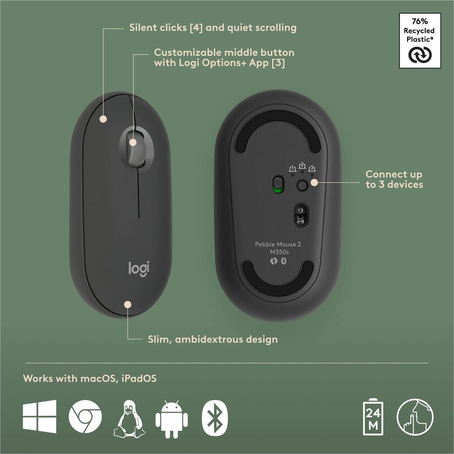 Logitech Pebble 2 Combo for Mac, Wireless Keyboard and Mouse, Slim, Quiet and Portable, Customizable, Tonal Graphite