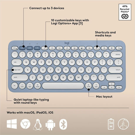 Logitech Pebble 2 Combo for Mac, Wireless Keyboard and Mouse, Slim, Quiet and Portable, Bluetooth, Tonal Blue