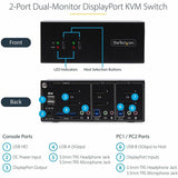 StarTech.com 2-Port Dual-Monitor DisplayPort KVM Switch, 4K 60Hz, 2x USB 5Gbps Ports, Hotkey/Push-Button Switching, TAA Compliant