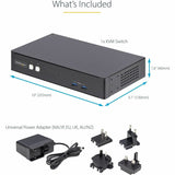 StarTech.com 2-Port Dual-Monitor DisplayPort KVM Switch, RS232 Serial Control, 4K 60Hz, 2x USB 5Gbps Hub Ports, TAA Compliant