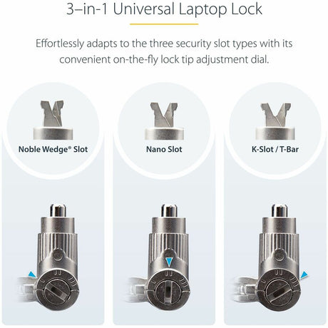 StarTech.com Universal Laptop Lock 6.6ft, Security Cable For Notebook Compatible w/Noble Wedge&reg;/Nano/K-Slot; Keyed Locking Cable