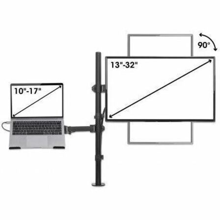 Manhattan 462136 Desk Mount for Monitor, Notebook, LED Monitor, LCD Monitor, Display, MacBook, Projector, Display Screen - Black - Landscape/Portrait
