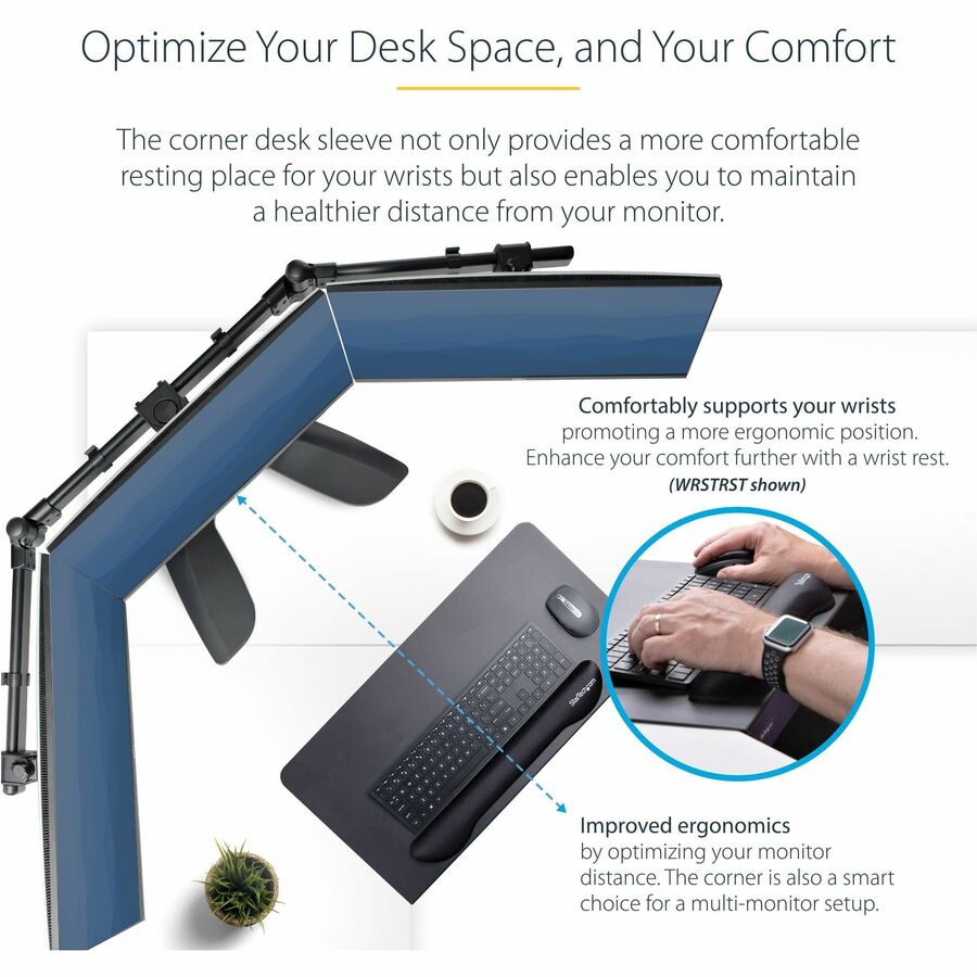 StarTech.com Steel Desk Corner Sleeve, For L-Shaped/Corner Desk, Up to 1.5in (38.1mm) Thick, Increase Space for Keyboard/Mouse, Desk Tray