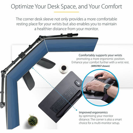 StarTech.com Steel Desk Corner Sleeve, For L-Shaped/Corner Desk, Up to 1.5in (38.1mm) Thick, Increase Space for Keyboard/Mouse, Desk Tray