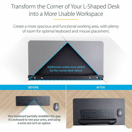 StarTech.com Steel Desk Corner Sleeve, For L-Shaped/Corner Desk, Up to 1.5in (38.1mm) Thick, Increase Space for Keyboard/Mouse, Desk Tray