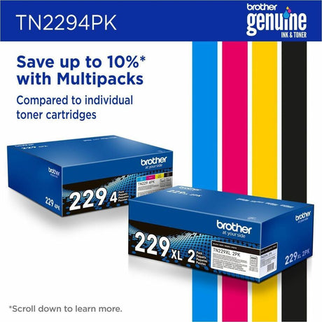 Brother Genuine TN2294PK Standard Yield Toner Cartridge Multipack (Includes 1 cartridge each of Black, Cyan, Magenta, and Yellow Toner)