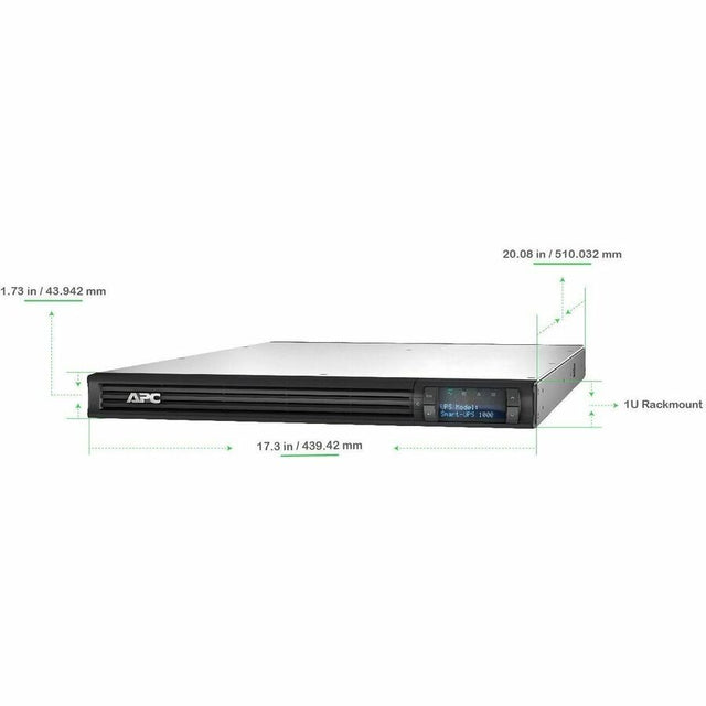 APC Smart-UPS, Line Interactive, 1000 VA, LCD, Rackmount 1U, 120V, 4x NEMA 5-15R outlet, USB, AVR, Short Depth