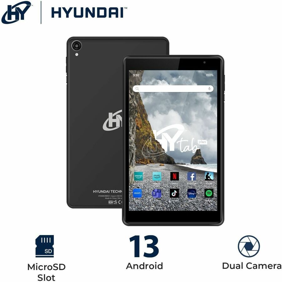 Hyundai HyTab Plus 8WB3 Tablet - 8" HD - Allwinner A523 - 4 GB - 64 GB SSD - Android 13 - Black
