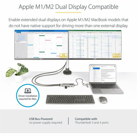 StarTech.com USB-C Multiport Adapter w/Attached USB-C to USB-A Dongle, Dual HDMI 4K/1080, 3x USB, Mini Laptop Docking Station, Travel Dock