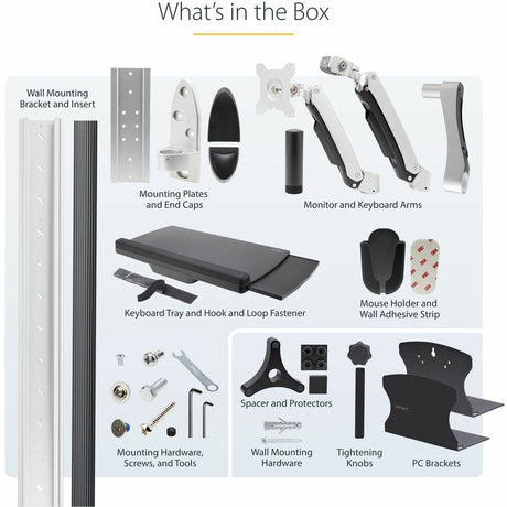 StarTech.com Wall Mount Workstation, VESA Mount 22lb/10kg, Fully Articulating Monitor Mount & Keyboard Tray, Standing Desk w/PC Bracket