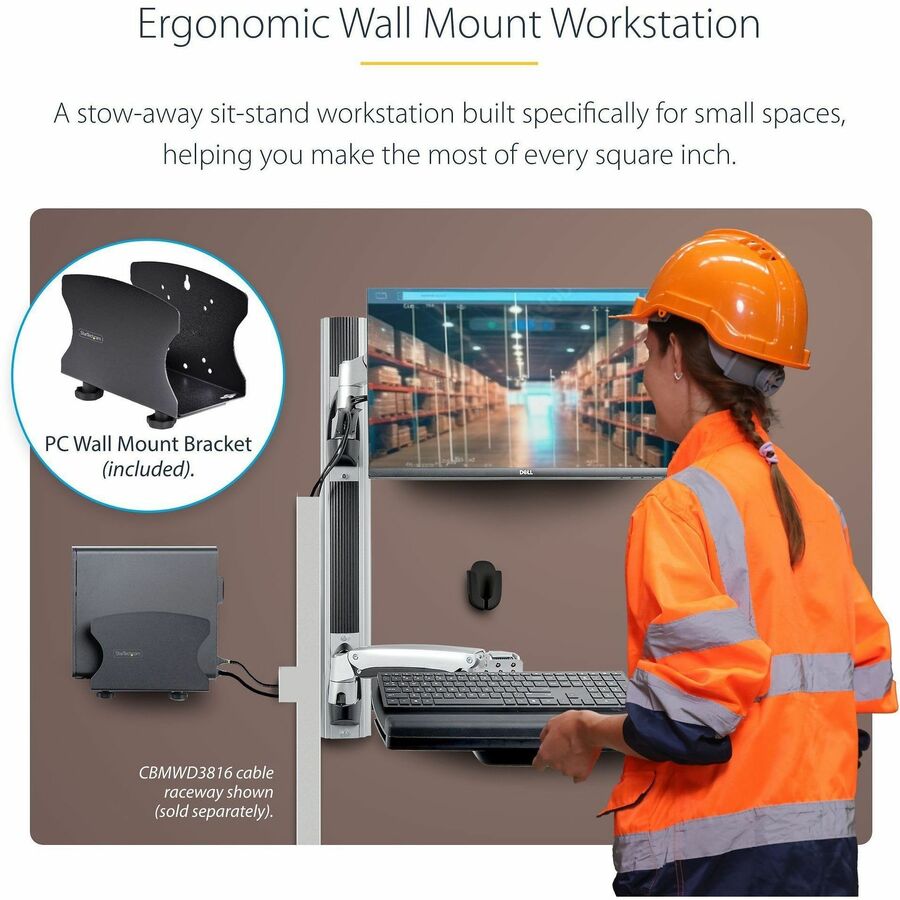 StarTech.com Wall Mount Workstation, VESA Mount 22lb/10kg, Fully Articulating Monitor Mount & Keyboard Tray, Standing Desk w/PC Bracket