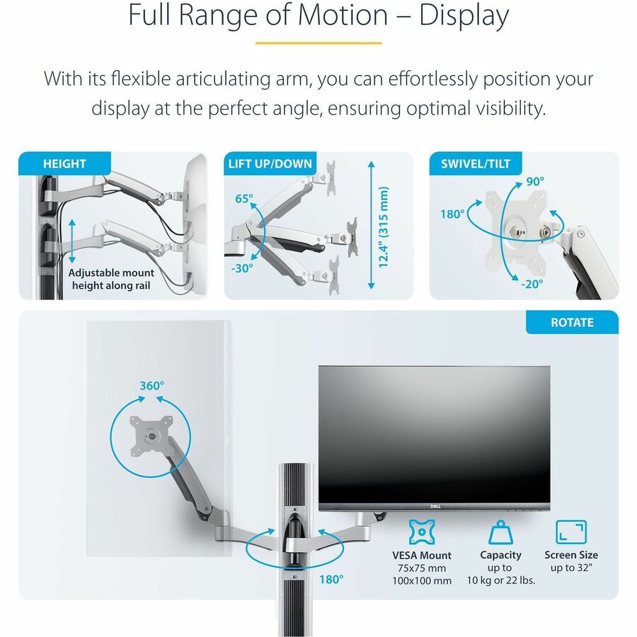 StarTech.com Wall Mount Workstation, VESA Mount 22lb/10kg, Fully Articulating Monitor Mount & Keyboard Tray, Standing Desk w/PC Bracket