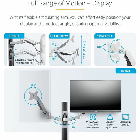 StarTech.com Wall Mount Workstation, VESA Mount 22lb/10kg, Fully Articulating Monitor Mount & Keyboard Tray, Standing Desk w/PC Bracket