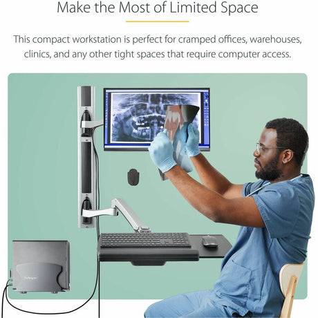 StarTech.com Wall Mount Workstation, VESA Mount 22lb/10kg, Fully Articulating Monitor Mount & Keyboard Tray, Standing Desk w/PC Bracket