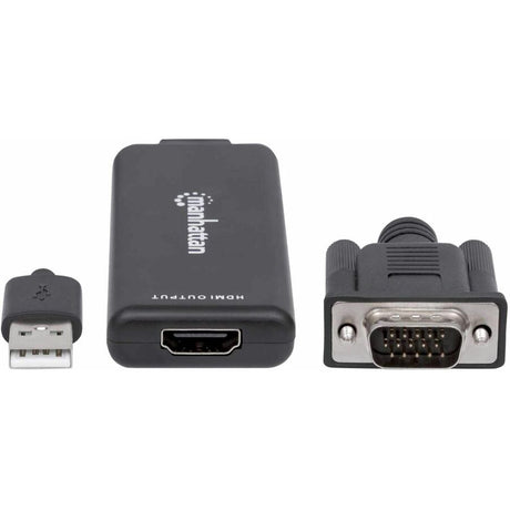 Manhattan VGA and USB-A to HDMI Converter, Analog VGA Video and USB Audio to Digital HDMI Signal, 1920x1080, 1080p@60Hz, 24-bit colour, 1.65 Gbps / 165 MHz, Three Year Warranty, Blister