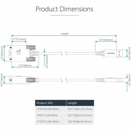 StarTech.com 10ft (3m) USB to Serial Adapter Cable, COM Retention, FTDI, DB9 RS232, Interchangeable DB9 Screws/Nuts, Windows/macOS/Linux