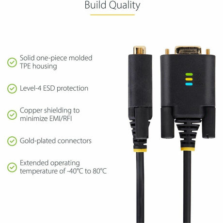 StarTech.com 10ft (3m) USB to Serial Adapter Cable, COM Retention, FTDI, DB9 RS232, Interchangeable DB9 Screws/Nuts, Windows/macOS/Linux