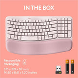 Logitech Wave Keys Wireless Ergonomic Keyboard with Cushioned Palm Rest, Comfortable Natural Typing, Easy-Switch, Rose