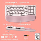 Logitech Wave Keys Wireless Ergonomic Keyboard with Cushioned Palm Rest, Comfortable Natural Typing, Easy-Switch, Rose