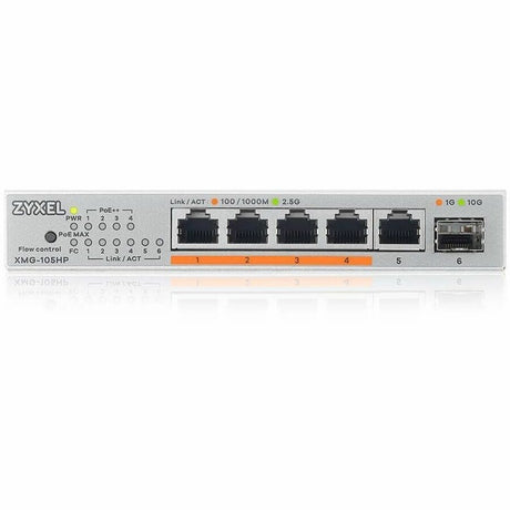 Zyxel 5-Port 2.5Gb MultiGig PoE Ethernet POE++ (60W) Switch | 5 x 100/1G/2.5G Ports + 1 x 10G SFP+ | 4 x PoE Ports | 70W Budget | Plug & Play | Desktop or Wall-Mount | Lifetime Warranty | XMG-105HP