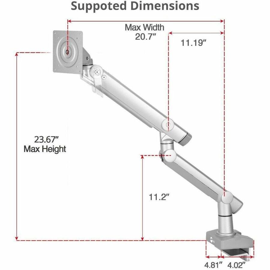 SIIG MTPRO Heavy Duty Desk Mount Single Monitor Arm - Up to 49"- Max load up to 44 lbs - VESA 75 & 100mm