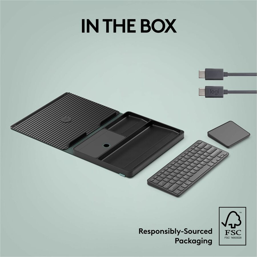 Logitech Casa Pop-Up Desk Work From Home Kit with Laptop Stand, for Laptop/MacBook (10" to 17"), Green/Graphite