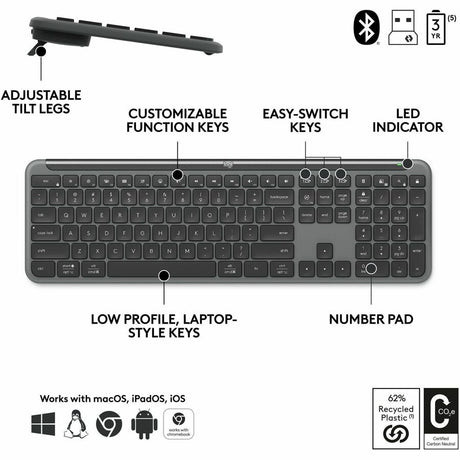 Logitech Signature Slim MK955 for Business Wireless Keyboard and Mouse Combo, Quiet Typing, Secure Receiver - Graphite